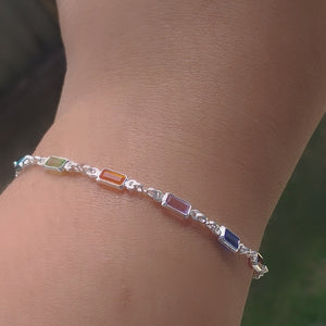 PULSEIRA PEDRINHA COLORIDA EM PRATA